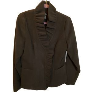 Spense Black Ruffled Collar Single breasted Jacket Sz M